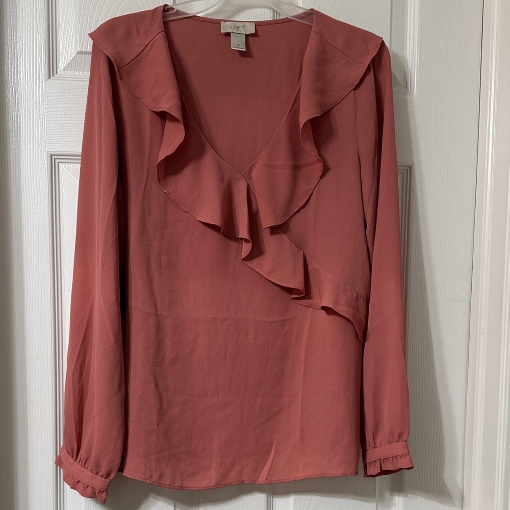 LOFT Women's Blouse with Ruffle Detail in Rose